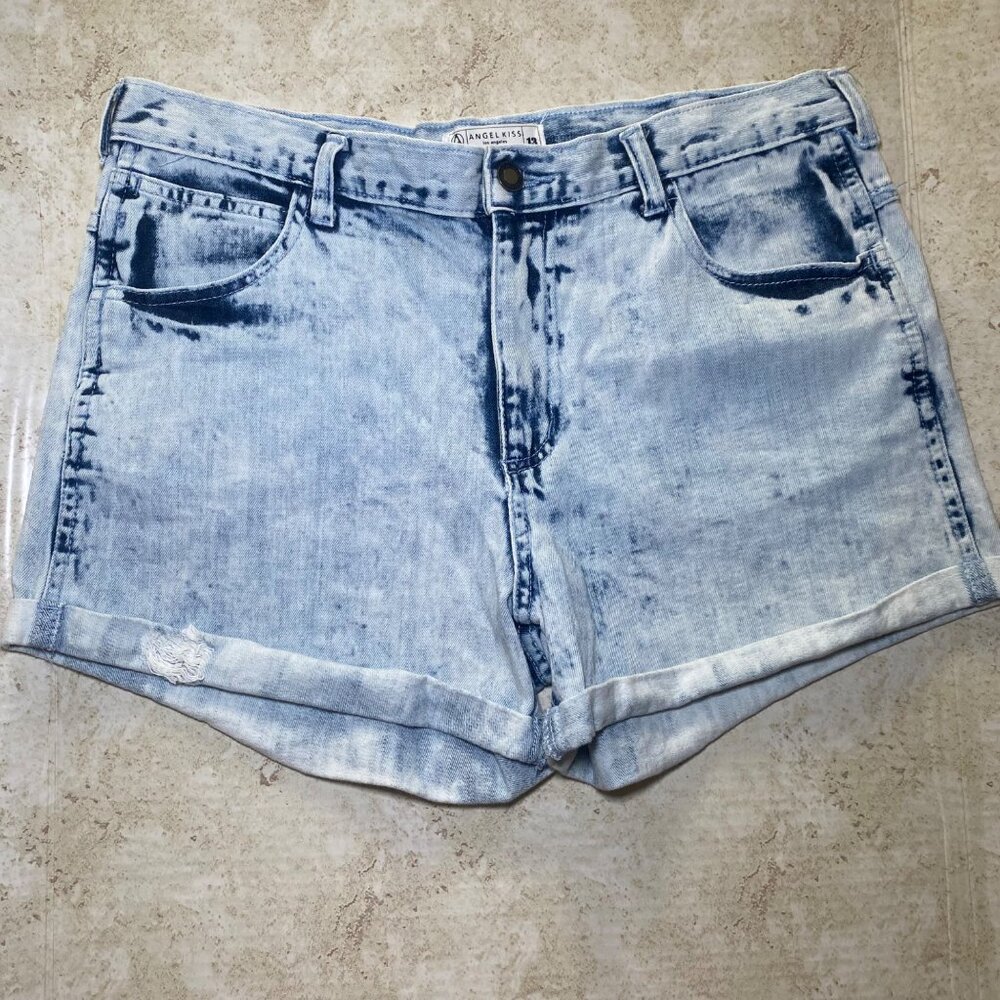 Angel Kiss Womens High-Rise Acid Wash‎ Denim Short Shorts Size 13